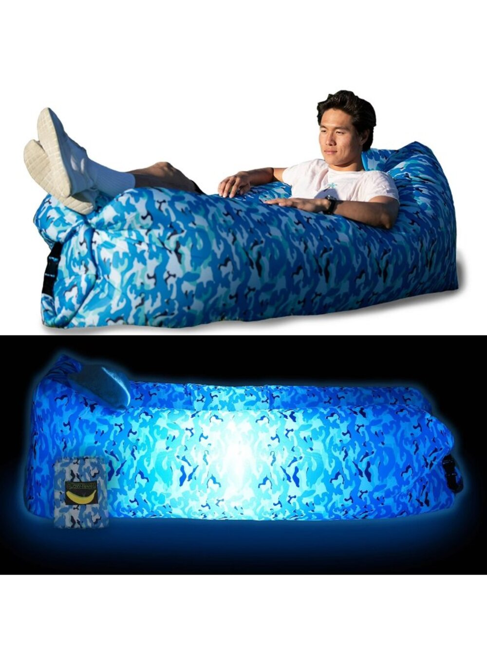 Glow-Nana Inflatable Lounger Blow Up & Light Up Air Chair & Couch Lounging Beach